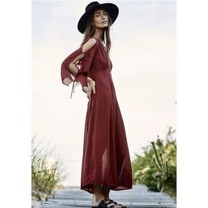 NEW FREE PEOPLE Sz XS ENDLESS SUMMER GAUZE BELL PRETTIEST THING MIDI MAXI RED